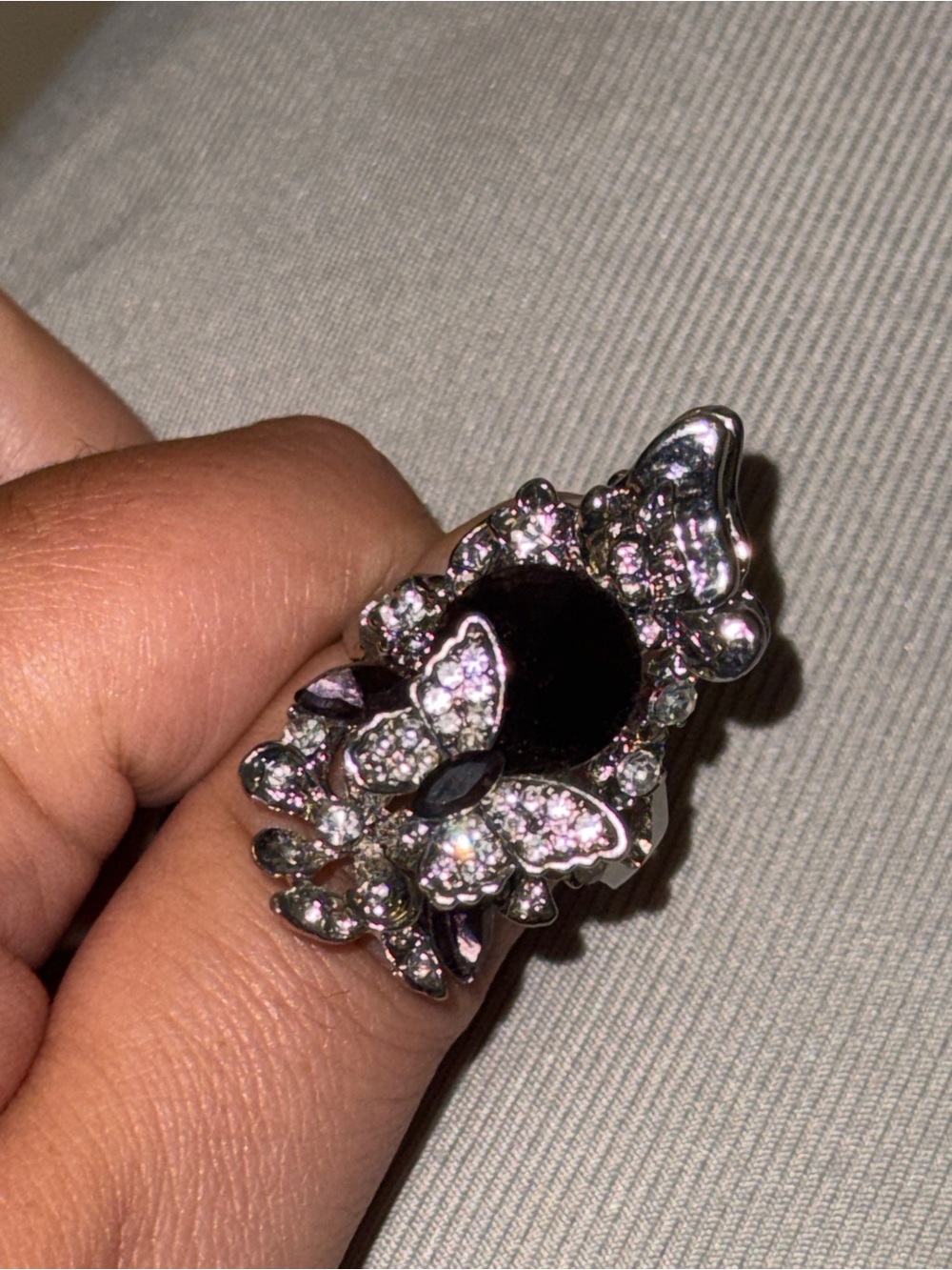 925 Silver Ring with Dark Purple Stone and Crystal Butterflies - Picture 5 of 5